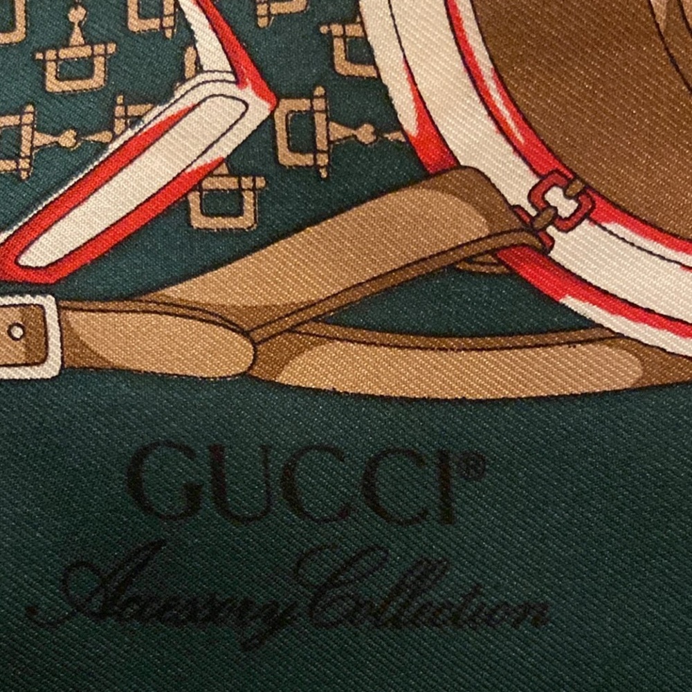 Gucci Green, Brown and Red Printed Silk Scarf